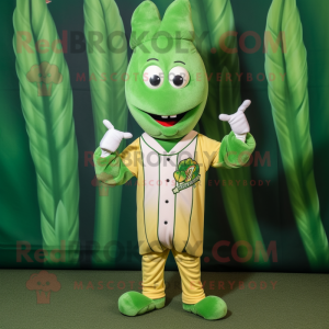 Forest Green Asparagus mascot costume character dressed with a Baseball Tee and Wraps