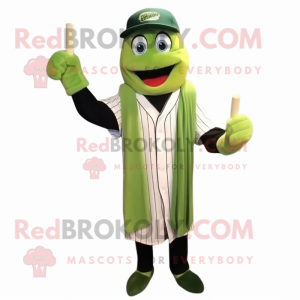Forest Green Asparagus mascot costume character dressed with a Baseball Tee and Wraps