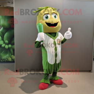 Forest Green Asparagus mascot costume character dressed with a Baseball Tee and Wraps