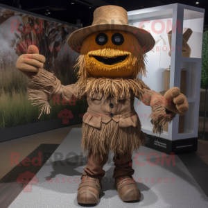Brown Scarecrow mascot costume character dressed with a Blouse and Hat pins