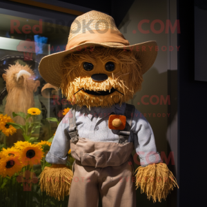 Brown Scarecrow mascot costume character dressed with a Blouse and Hat pins