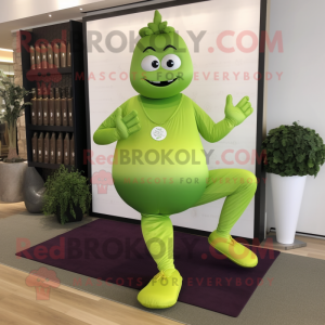 Green Grape mascot costume character dressed with a Yoga Pants and Foot pads