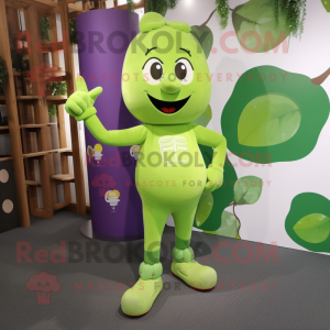 Green Grape mascot costume character dressed with a Yoga Pants and Foot pads