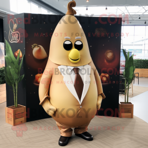 Tan Pear mascot costume character dressed with a Suit Jacket and Necklaces