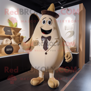 Tan Pear mascot costume character dressed with a Suit Jacket and Necklaces