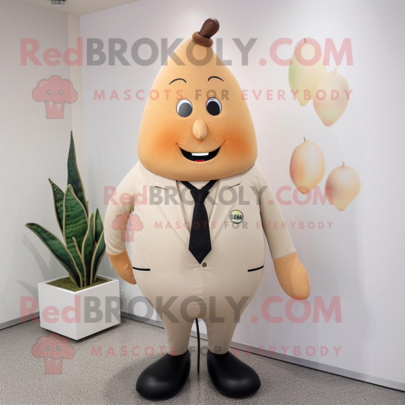 Tan Pear mascot costume character dressed with a Suit Jacket and Necklaces