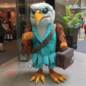 Turquoise Haast'S Eagle mascot costume character dressed with a Mini Dress and Briefcases
