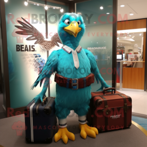 Turquoise Haast'S Eagle mascot costume character dressed with a Mini Dress and Briefcases