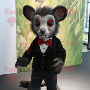 Black Aye-Aye mascot costume character dressed with a Coat and Tie pins