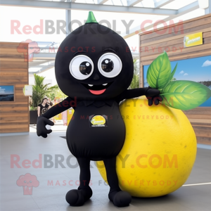 Black Lemon mascot costume character dressed with a Bikini and Suspenders