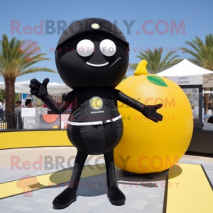 Black Lemon mascot costume character dressed with a Bikini and Suspenders