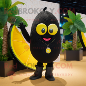 Black Lemon mascot costume character dressed with a Bikini and Suspenders