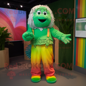 Green Rainbow mascot costume character dressed with a Playsuit and Belts