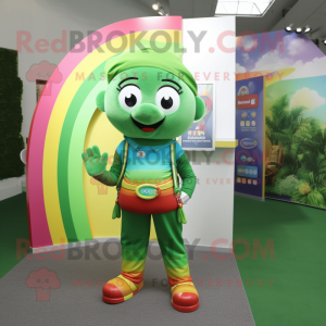 Green Rainbow mascot costume character dressed with a Playsuit and Belts