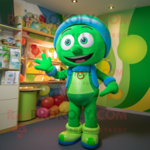 Green Rainbow mascot costume character dressed with a Playsuit and Belts