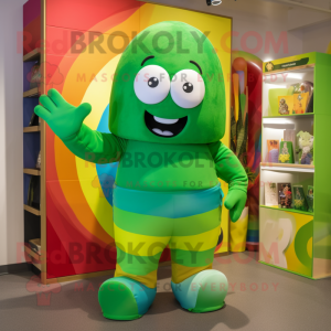 Green Rainbow mascot costume character dressed with a Playsuit and Belts