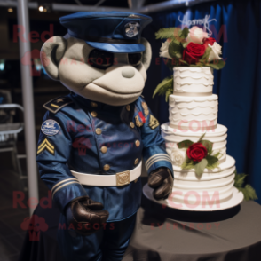 Navy Wedding Cake mascot costume character dressed with a Moto Jacket and Wraps