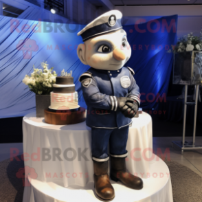 Navy Wedding Cake mascot costume character dressed with a Moto Jacket and Wraps