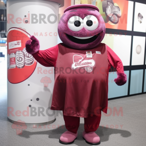 Maroon Soda Can mascot costume character dressed with a Shorts and Brooches