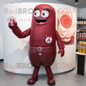 Maroon Soda Can mascot costume character dressed with a Shorts and Brooches