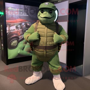 Forest Green Turtle mascot costume character dressed with a Joggers and Berets
