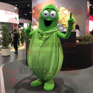 Olive Green Bean mascot costume character dressed with a Evening Gown and Cufflinks