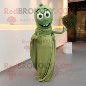 Olive Green Bean mascot costume character dressed with a Evening Gown and Cufflinks