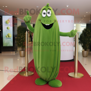 Olive Green Bean mascot costume character dressed with a Evening Gown and Cufflinks