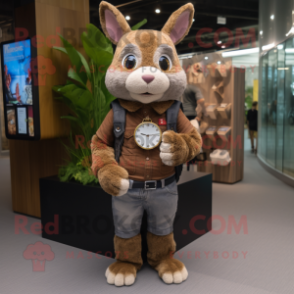 Brown Wild Rabbit mascot costume character dressed with a Boyfriend Jeans and Smartwatches