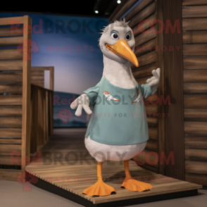 Gray Seagull mascot costume character dressed with a Board Shorts and Headbands