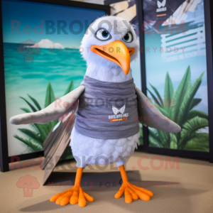 Gray Seagull mascot costume character dressed with a Board Shorts and Headbands