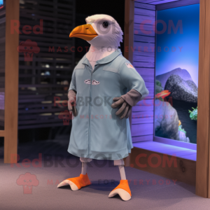 Gray Seagull mascot costume character dressed with a Board Shorts and Headbands