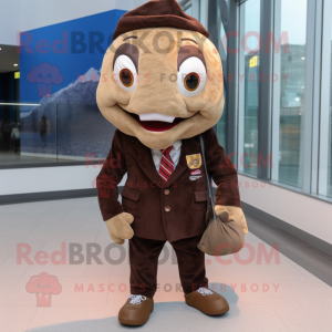 Brown Cod mascot costume character dressed with a Blazer and Pocket squares