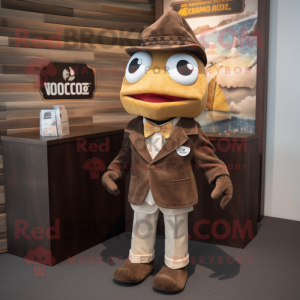 Brown Cod mascot costume character dressed with a Blazer and Pocket squares