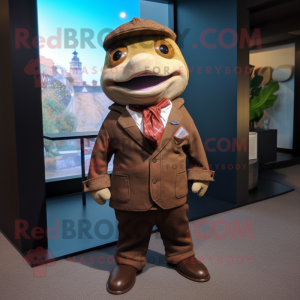 Brown Cod mascot costume character dressed with a Blazer and Pocket squares