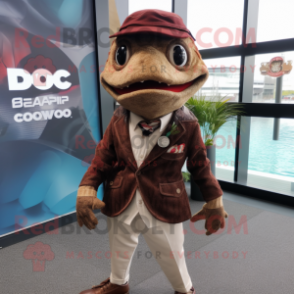 Brown Cod mascot costume character dressed with a Blazer and Pocket squares