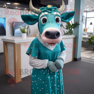 Teal Jersey Cow mascotte...