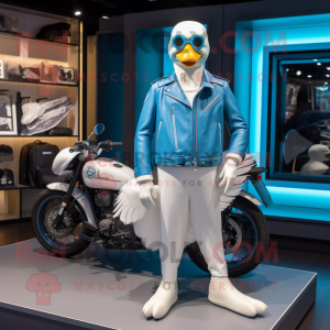 Cyan Swans mascot costume character dressed with a Moto Jacket and Handbags