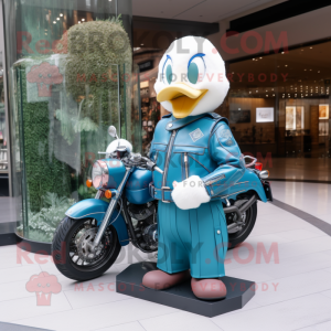 Cyan Swans mascot costume character dressed with a Moto Jacket and Handbags