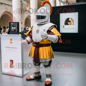 White Swiss Guard mascot costume character dressed with a V-Neck Tee and Digital watches