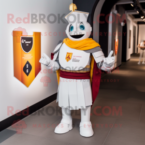 White Swiss Guard mascot costume character dressed with a V-Neck Tee and Digital watches