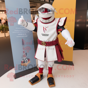 White Swiss Guard mascot costume character dressed with a V-Neck Tee and Digital watches