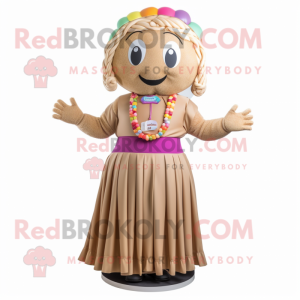 Tan Candy mascot costume character dressed with a Maxi Skirt and Bracelets