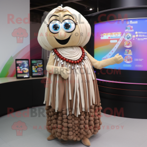 Tan Candy mascot costume character dressed with a Maxi Skirt and Bracelets