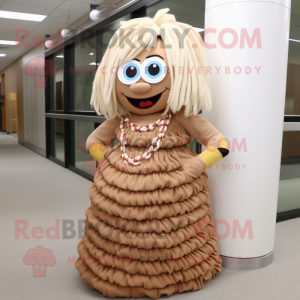 Tan Candy mascot costume character dressed with a Maxi Skirt and Bracelets