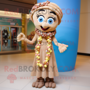 Tan Candy mascot costume character dressed with a Maxi Skirt and Bracelets