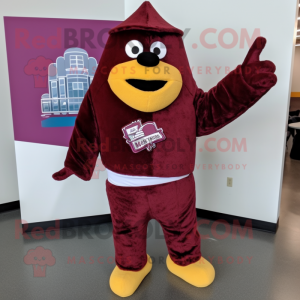 Maroon Nachos mascot costume character dressed with a Corduroy Pants and Mittens
