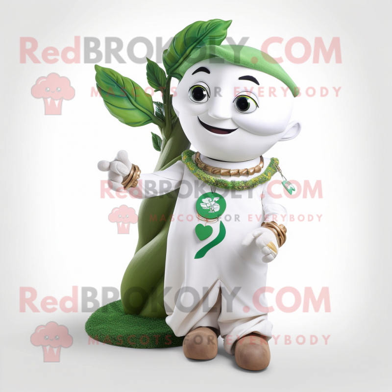 White Beanstalk mascot costume character dressed with a Polo Tee and Necklaces White Beanstalk mascot costume character dressed with a Polo Tee and Necklaces
