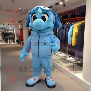 Sky Blue Special Air Service mascot costume character dressed with a Running Shorts and Gloves