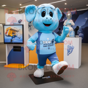 Sky Blue Special Air Service mascot costume character dressed with a Running Shorts and Gloves